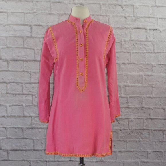 Vintage 60s Hippie Embroidered Peasant Tunic Top - Picture 1 of 11